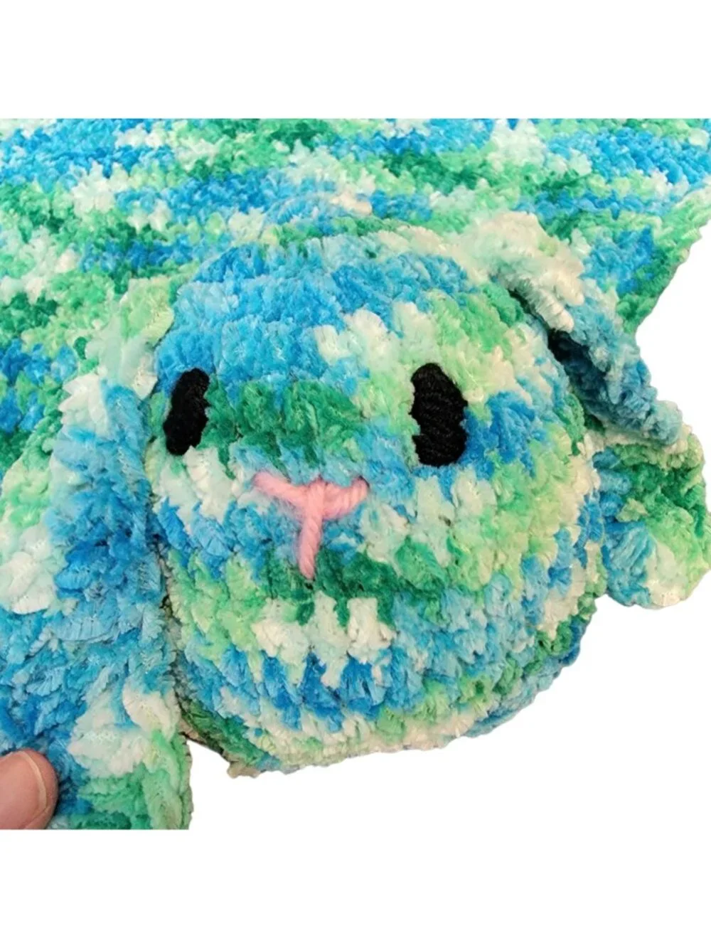 Bunny Comfort Blanket Baby Knit Chenille Blue Green Crochet Rabbit Photography